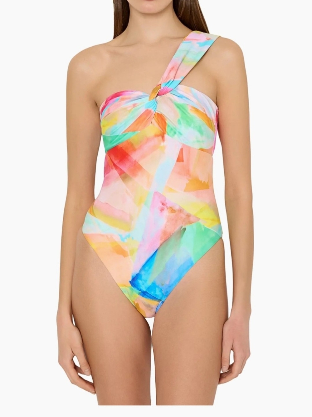 Milly Multicolor Watercolor One-Shoulder Swimsuit